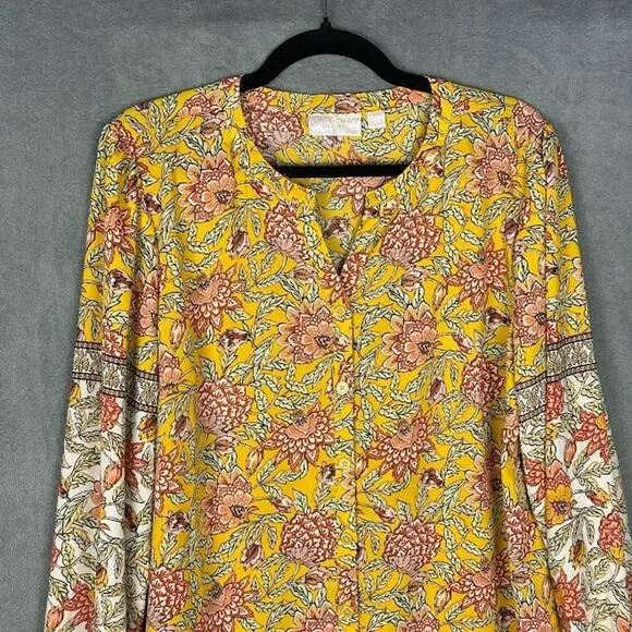 Belle Kim Gravel Top Womens Large Yellow Floral Boho Peasant Career Feminine - Picture 2 of 13